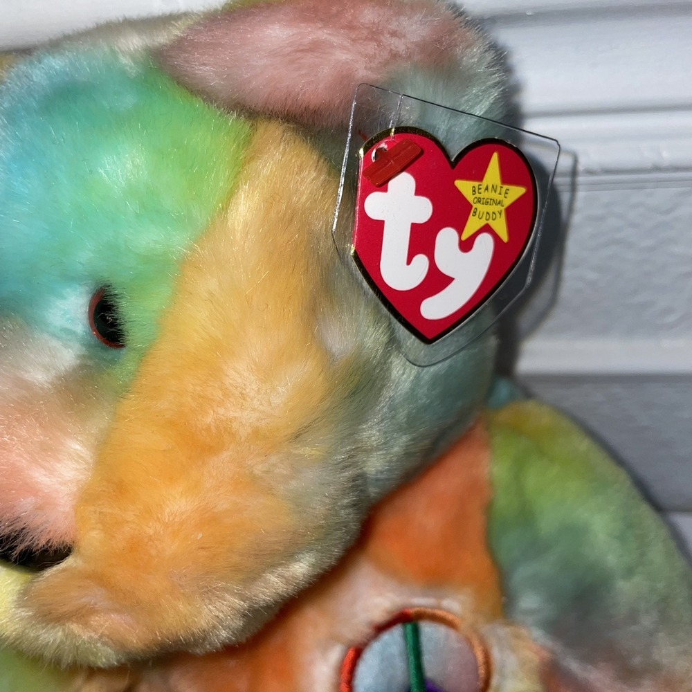TY Beanie Buddy Large 14" Multicolored Peace Bear 1999-Retired Excellent Cond. - Picture 2 of 5